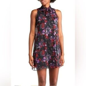 CALVIN KLIEN MULTI COLOR SIZE 2P FLORAL TIE NECK SWING DRESS